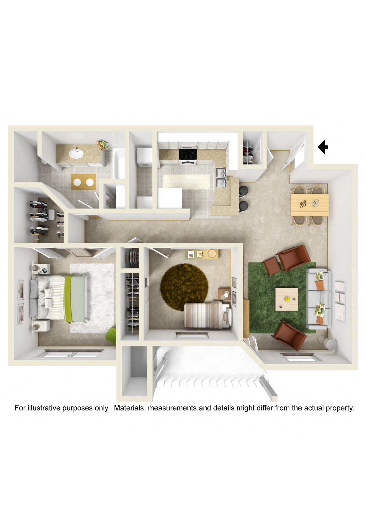 Floor plan for 2 beds, 1 bath, 871 sqft